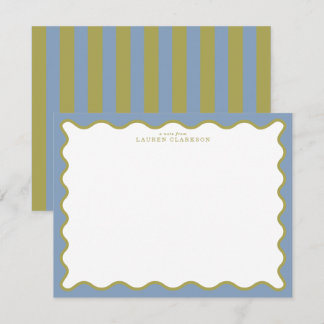 Invitation Dusty Blue & Mustard Wavy Border Note Card