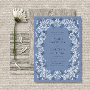 Invitation Dusty Blue Navy Botanical Floral Mariage