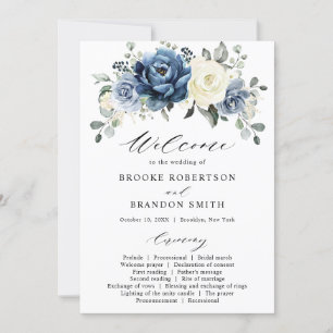 Invitation Dusty Blue Navy Champagne Ivory Floral Mariage