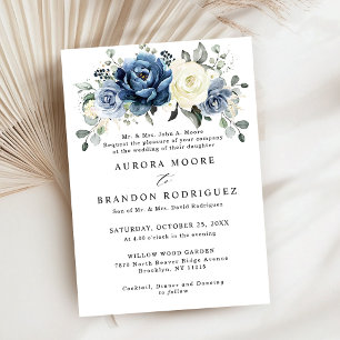 Invitation Dusty Blue Navy Champagne Ivory Floral Mariage Inv