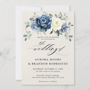 Invitation Dusty Blue Navy Champagne Ivory Floral Mariage Inv