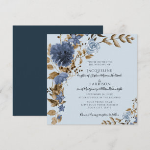 Invitation Dusty Blue Navy Floral Earth Tone Mariage