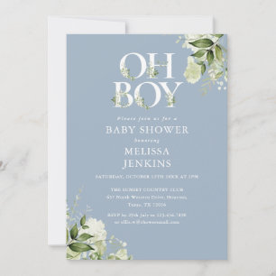 Invitation Dusty Blue Oh Boy Green Tout en un Baby shower