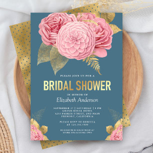 Invitation Dusty Blue Or Rose Floral Fête de Mariage