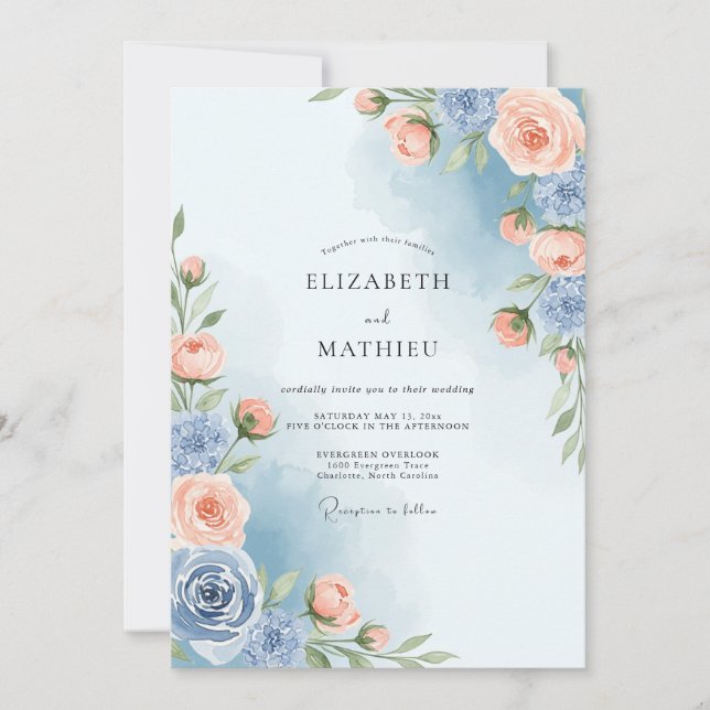 Invitation Dusty Blue Painterly Spring Wedding (Devant)