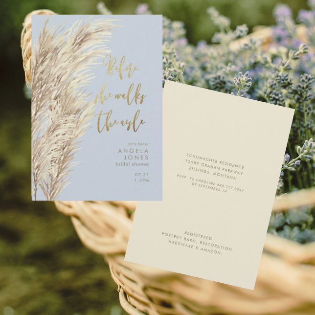 Invitation Dusty Blue Pampas avant qu'elle marche Fête des ma (Créateur téléchargé)