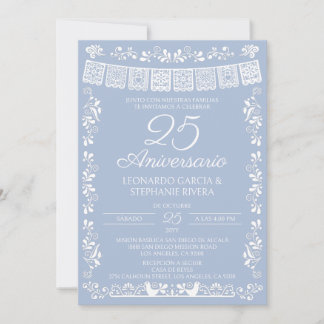 Invitation Dusty Blue Papel Picado 25e Anniversaire