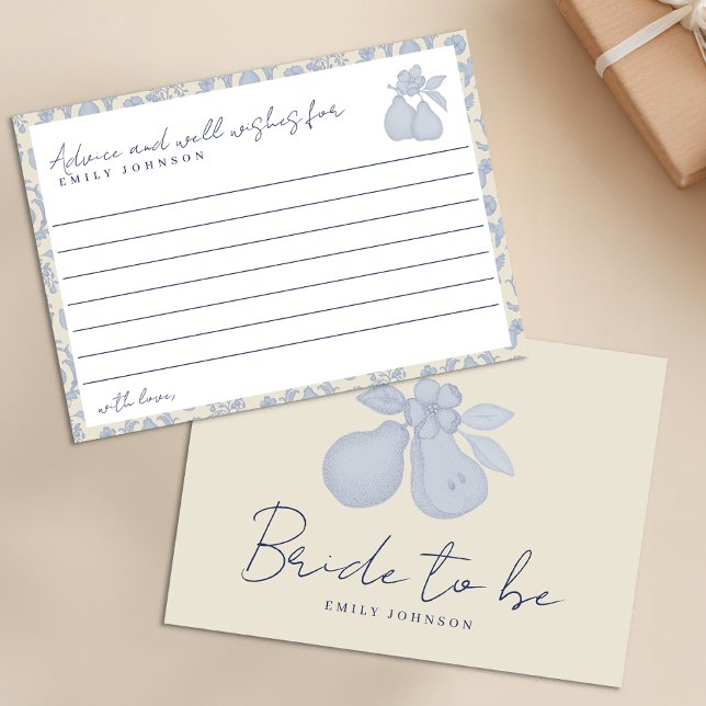 Invitation Dusty Blue Parfait Pear Fête des mariées Conseils  (Advice & well wishes)