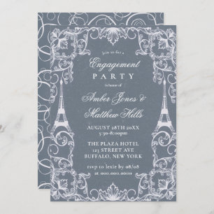 Invitation Dusty Blue Paris France Theme Engagement