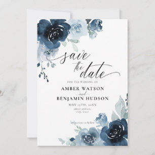 Invitation Dusty Blue Pastel Fleuron Marine Enregistrer La Da