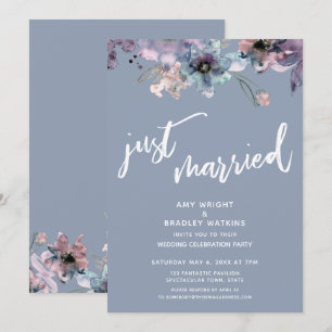 Invitation Dusty Blue Peint Floral Juste Marié Réception