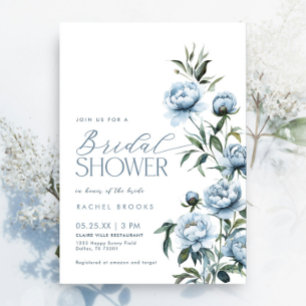 Invitation Dusty Blue Peonies Floral Greenery Fête des mariée