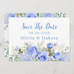 Invitation Dusty Blue Peony Blossom Chic Enregistrer La Date