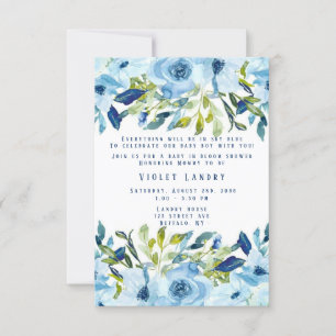 Invitation Dusty Blue Peony Florals Garçon Baby Dans Douche F