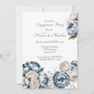 Invitation Dusty Blue Peony Rose et Parties scintillant