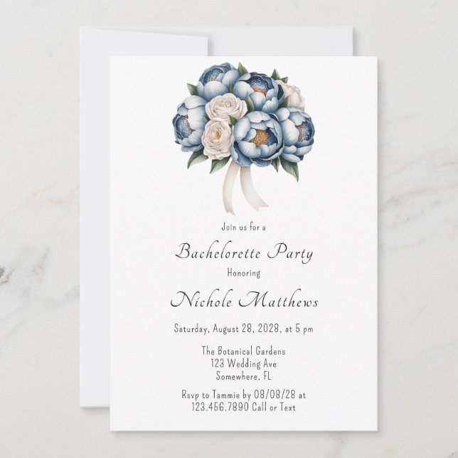 Invitation Dusty Blue Peony Rose & Parties scintillant Bachel (Devant)