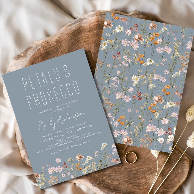 Invitation Dusty Blue Petals & Prosecco Fête des mariées (Créateur téléchargé)
