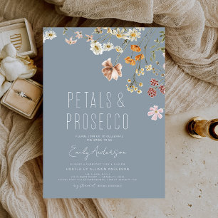 Invitation Dusty Blue Petals & Prosecco Fête des mariées
