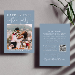 Invitation Dusty Blue Photo QR Code Mariage Réception