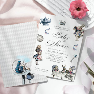 Invitation Dusty Blue & Pink Alice in Wonderland Baby shower