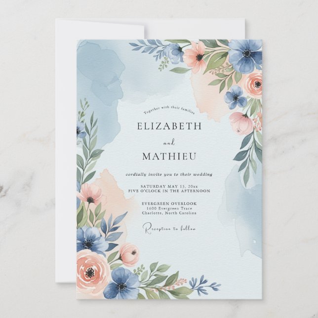 Invitation Dusty Blue Poetic Spring Wedding (Devant)