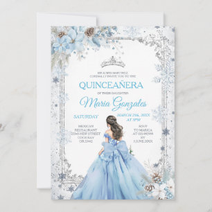 Invitation Dusty Blue Princess Florale Hiver Neige Quinceañer