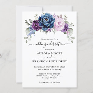 Invitation Dusty Blue Purple Lilac Mariage Célébration