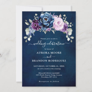 Invitation Dusty Blue Purple Lilac Mariage Célébration Invita