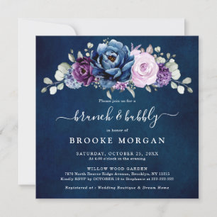 Invitation Dusty Blue Purple Navy Lilac Bloom Brunch & Bubbly
