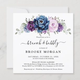 Invitation Dusty Blue Purple Navy Lilac Bloom Brunch & Bubbly