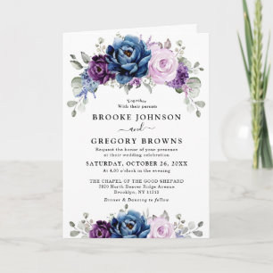 Invitation Dusty Blue Purple Navy Lilac Blooms Mariage