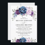 Invitation Dusty Blue Purple Navy Lilac Blooms Mariage<br><div class="desc">Elégant bleu poussiéreux violet lavande lilas faire-part de mariage à thème floral avec élégant bouquet de bleu poussiéreux, marine, violet, couleur lilas bourgeons de fleurs roses et sauge vert eucalyptus feuilles. Veuillez me contacter pour toute aide sur la personnalisation ou si vous avez besoin d'un autre produit avec ce design....</div>