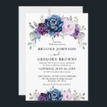 Invitation Dusty Blue Purple Navy Lilac Blooms Mariage<br><div class="desc">Elégant bleu poussiéreux violet lavande lilas faire-part de mariage à thème floral avec élégant bouquet de bleu poussiéreux, marine, violet, couleur lilas bourgeons de fleurs roses et sauge vert eucalyptus feuilles. Veuillez me contacter pour toute aide sur la personnalisation ou si vous avez besoin d'un autre produit avec ce design....</div>