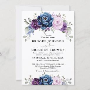 Invitation Dusty Blue Purple Navy Lilac Blooms Mariage