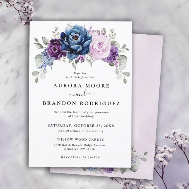 Invitation Dusty Blue Purple Navy Lilac Blooms Mariage (Dusty Blue Purple Navy Lilac Blooms Wedding invitation)