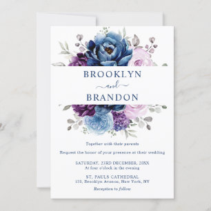 Invitation Dusty Blue Purple Navy Lilac Blooms Mariage Invita