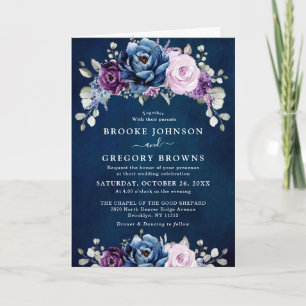 Invitation Dusty Blue Purple Navy Lilac Blooms Mariage Invita