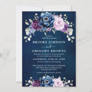 Invitation Dusty Blue Purple Navy Lilac Blooms Mariage Invita
