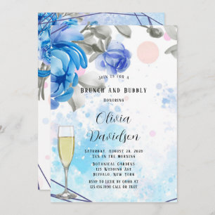 Invitation Dusty Blue Purple Peony Flora Brunch et Bubbly