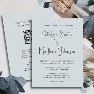 Invitation Dusty Blue QR Code Tout en un Mariage moderne