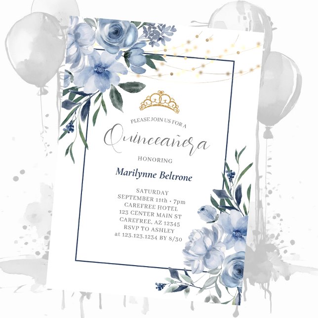 Invitation Dusty Blue Quinceañera (Créateur téléchargé)