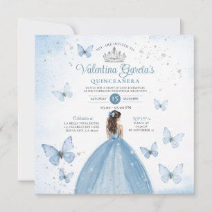 Invitation Dusty Blue Quinceañera 15 Anos Butterfly Silver