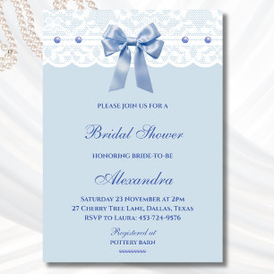 Invitation Dusty Blue Regency Bow Pearl Lace Fête des mariées