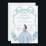Invitation Dusty Blue Ribbon Bow Princess Mis Quince<br><div class="desc">Robe princesse bleu Dusty Quinceañera 15e Fille Anniversaire Pastel bleu arrière - plan Invitation Mis Quince Anos,  15e Anniversaire</div>