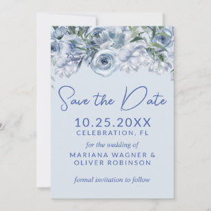 Invitation Dusty Blue Romantic Floral Enregistrer la date