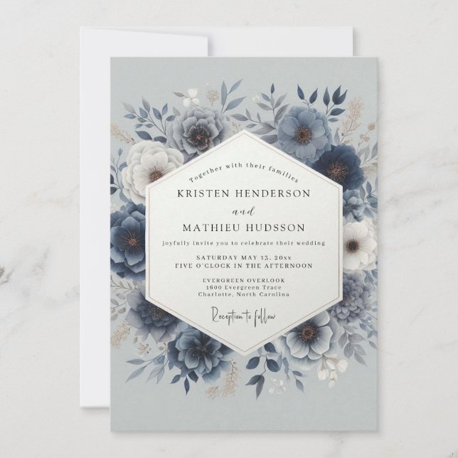 Invitation Dusty Blue Romantic Floral Wedding (Devant)