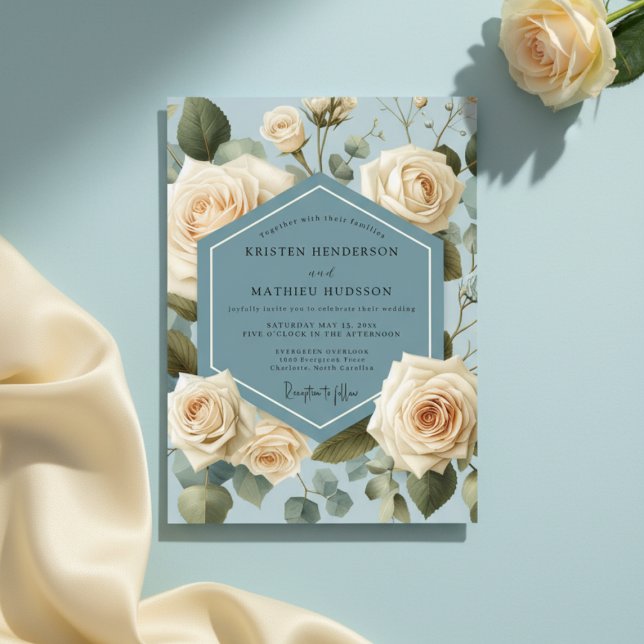 Invitation Dusty Blue Rose Botanical Wedding (Créateur téléchargé)