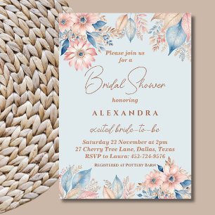 Invitation Dusty Blue rose Floral Boho Chic Fête des mariées
