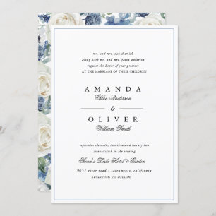Invitation Dusty Blue Rose Floral Elegant Classic Mariage