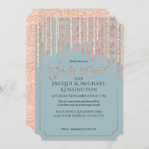 Invitation Dusty Blue Rose Gold Parties scintillant Fringe Ge